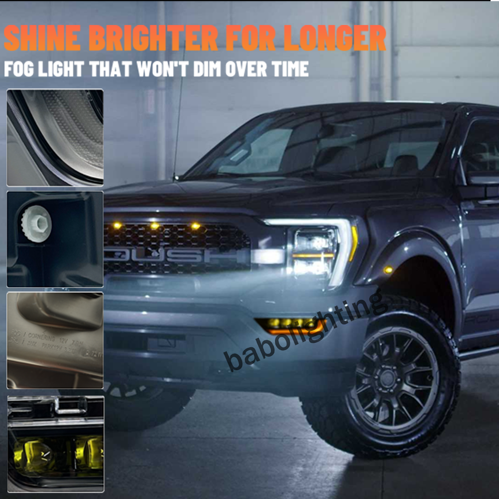 Pair LED Fog Light Lamps Assembly withTurn Signal DRL For Ford F150 2021 2022 2023 Left Driver and Right Passenger Side Fog Light(Yellow Beam)
