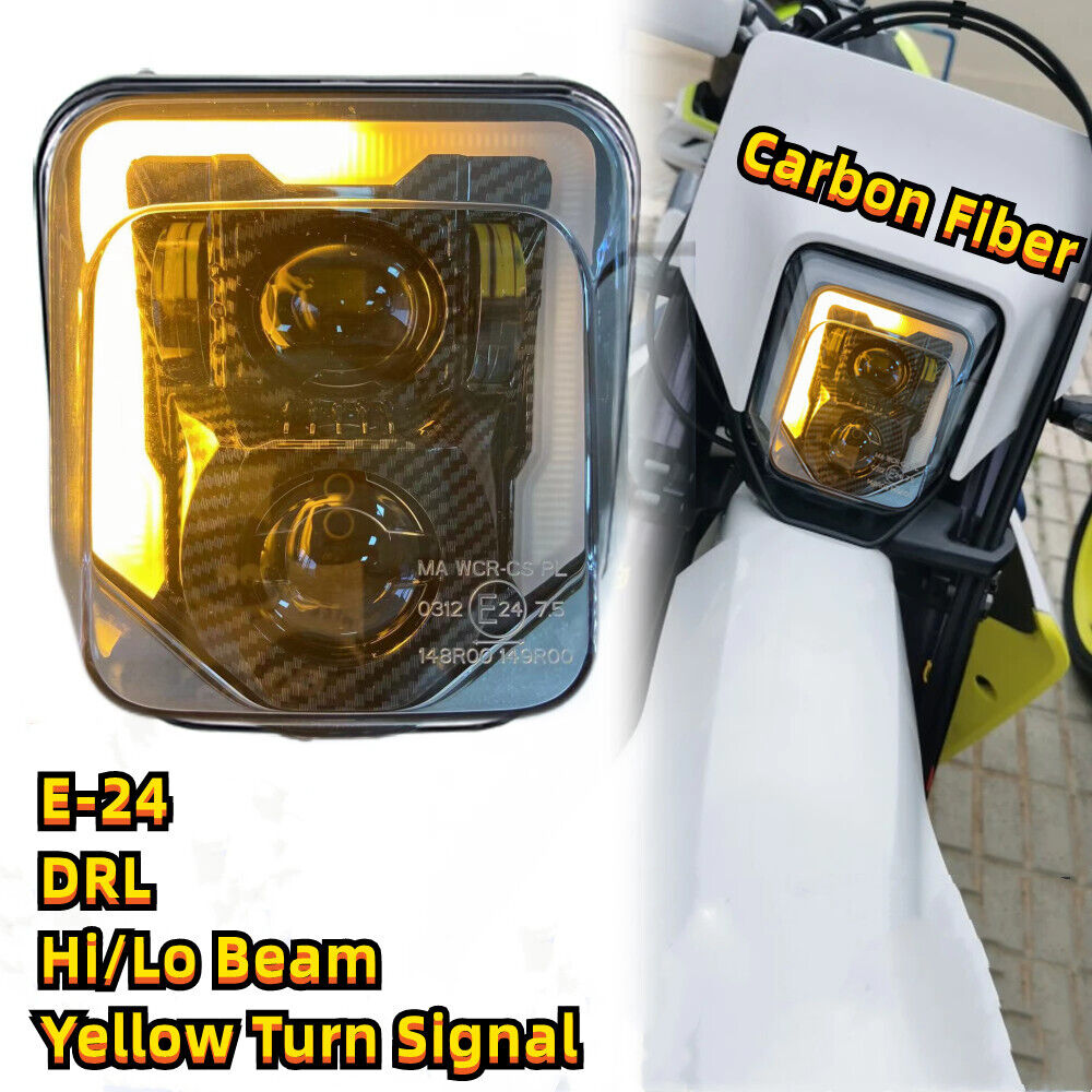 Carbon Fiber LED Headlight with Amber Turn Signal Light for Husqvarna TE 150 250 300 FE 250 350 450 501S 701 Supermotor Enduro