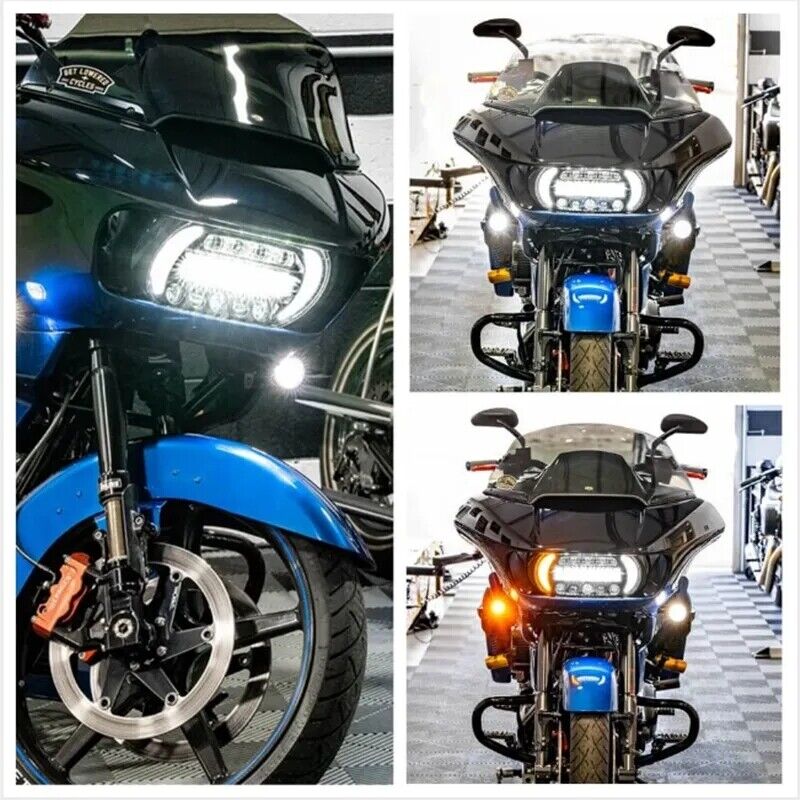Dual LED Headlights Hi/Lo DRL Turn Signal Lights For Harley Road Glide 1998-2013