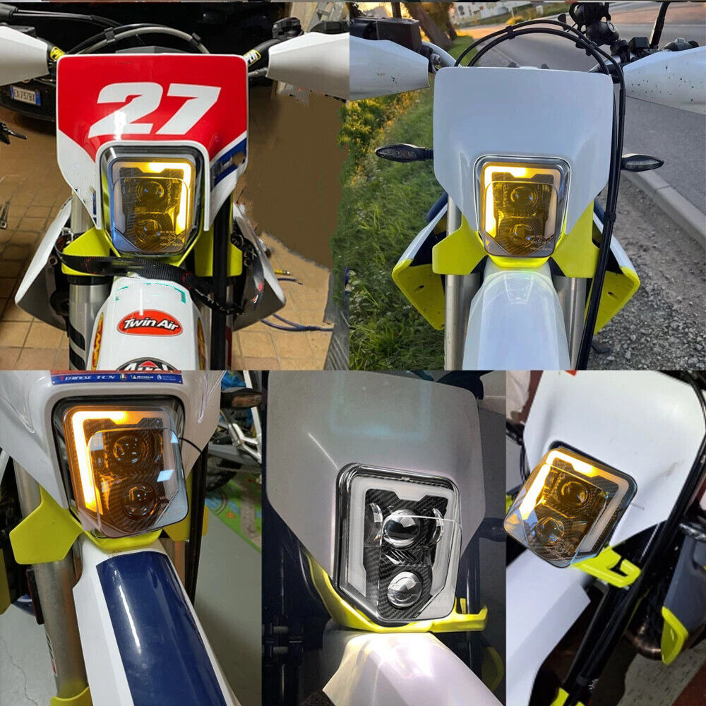 Carbon Fiber LED Headlight with Amber Turn Signal Light for Husqvarna TE 150 250 300 FE 250 350 450 501S 701 Supermotor Enduro