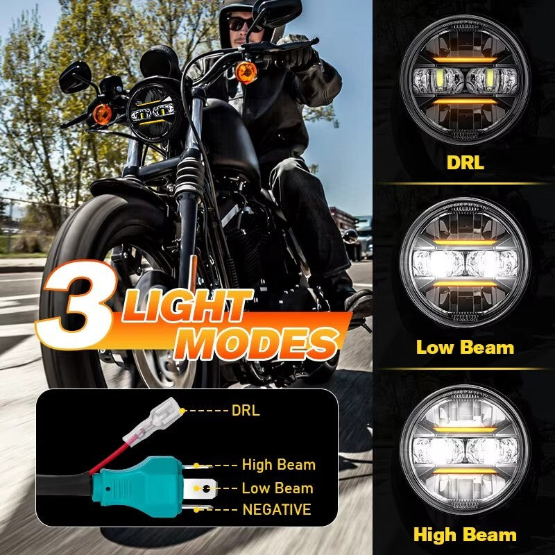 E24 DOT 5.75 inch LED Headlight with Amber DRL for Harley Davidson Dyna Street Bob Super Wide Glide Low Rider Night Rod Train Sportster Iron 883 Indian Scout Triumph
