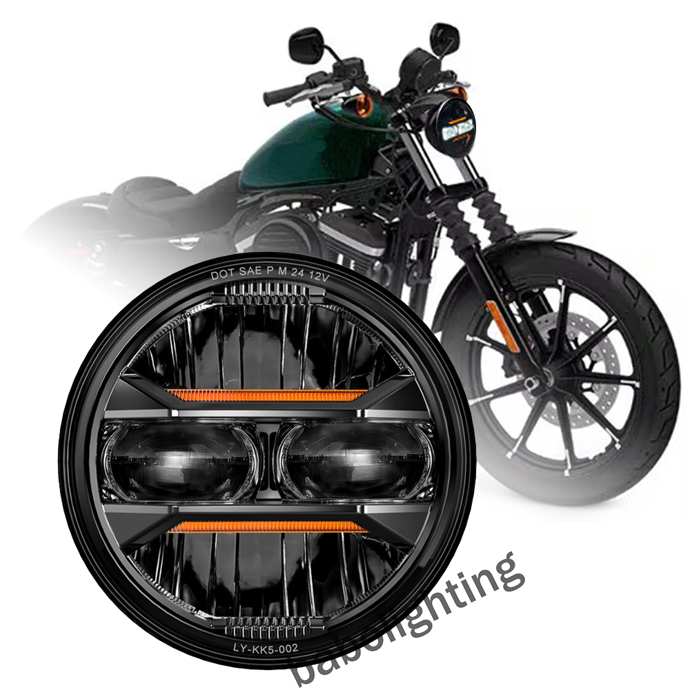 E24 DOT 5.75 inch LED Headlight with Amber DRL for Harley Davidson Dyna Street Bob Super Wide Glide Low Rider Night Rod Train Sportster Iron 883 Indian Scout Triumph