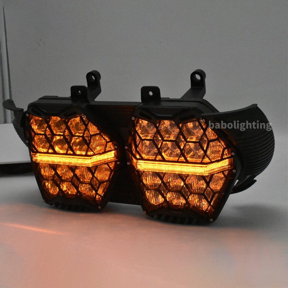 E24 240W Yellow&Clear Clens Honeycomb LED Headlight for Harley Davidson Road Glide 2018 2019 2021 2023 2015-2023 High Low Beam Daytime Running Light