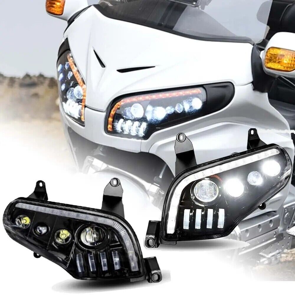 LED Headlights for Honda GL1800 Gold Wing 01-17 w/ Amber Sequential Turn Signal