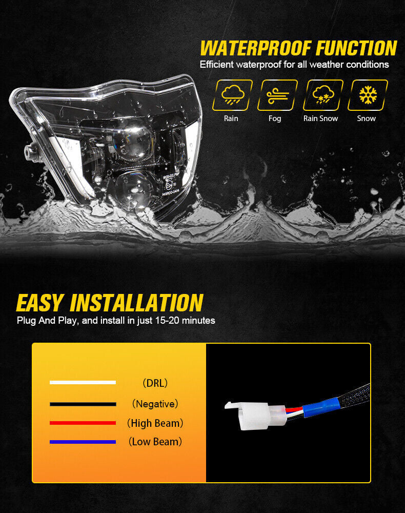 LED Headlight +Switch Harness Kit for Honda CRF CRF250F CRF150L CRF250L CRF300L CRF450L CRF110F CRF125F