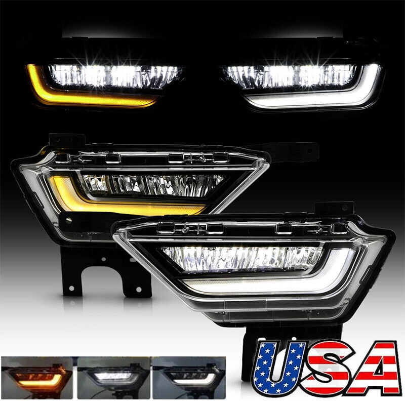 Pair Bumper LED Fog Lights DRL with Amber Turn Signal For 2021 2022 2023 Ford F150 F-150