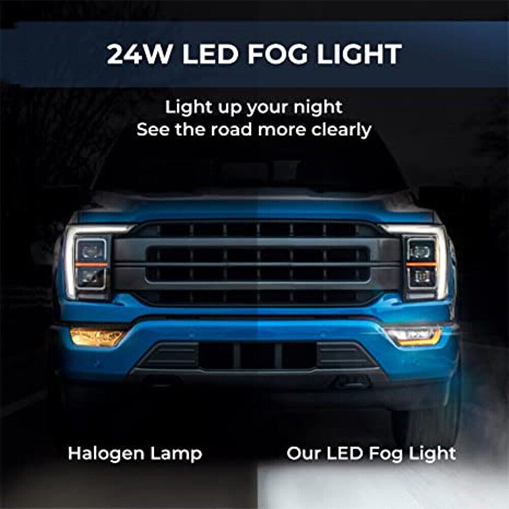 Pair Bumper LED Fog Lights DRL with Amber Turn Signal For 2021 2022 2023 Ford F150 F-150