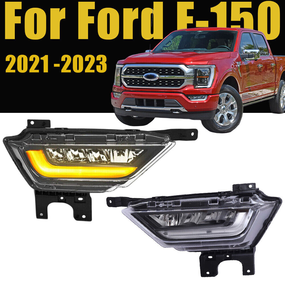 Pair Bumper LED Fog Lights DRL with Amber Turn Signal For 2021 2022 2023 Ford F150 F-150