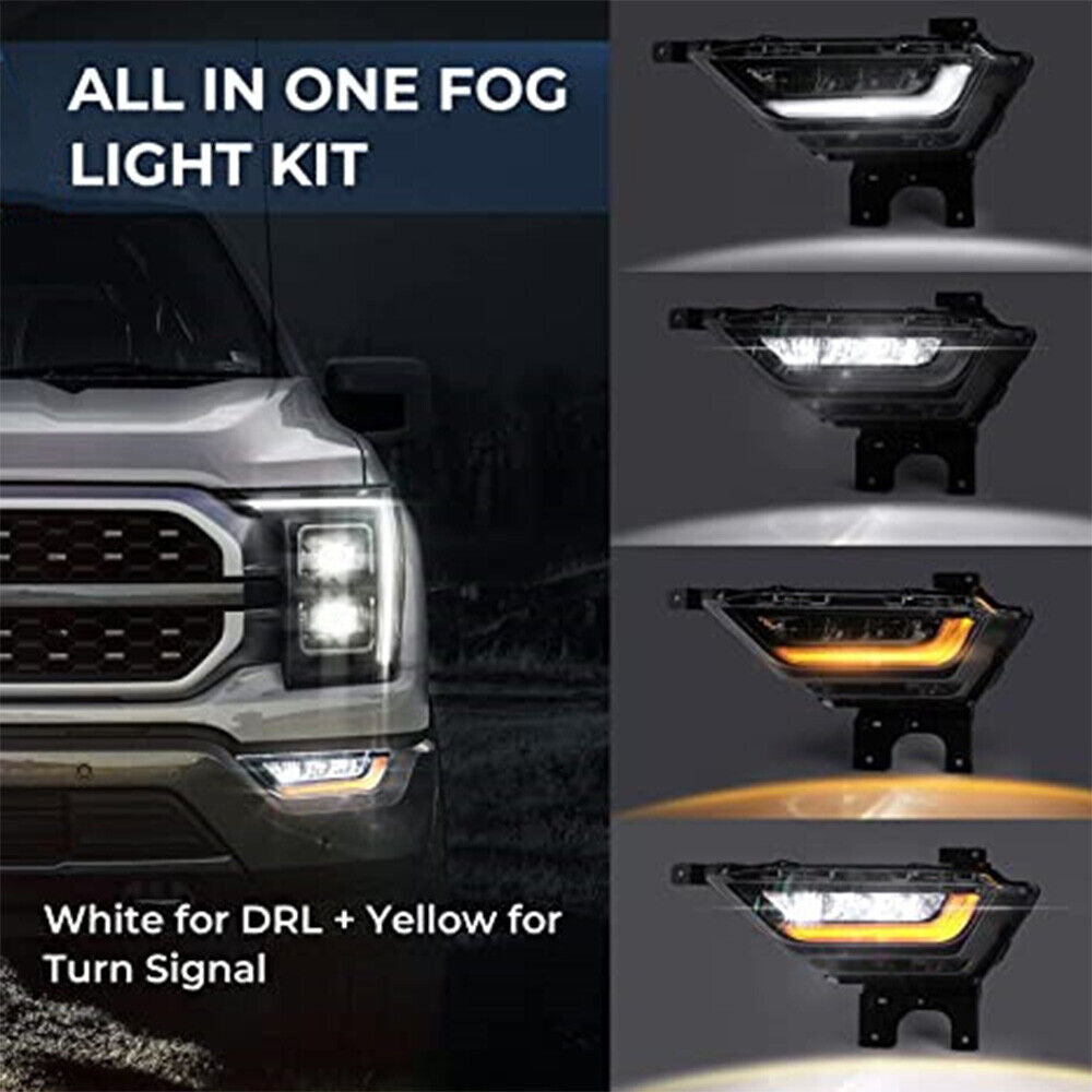 Pair Bumper LED Fog Lights DRL with Amber Turn Signal For 2021 2022 2023 Ford F150 F-150