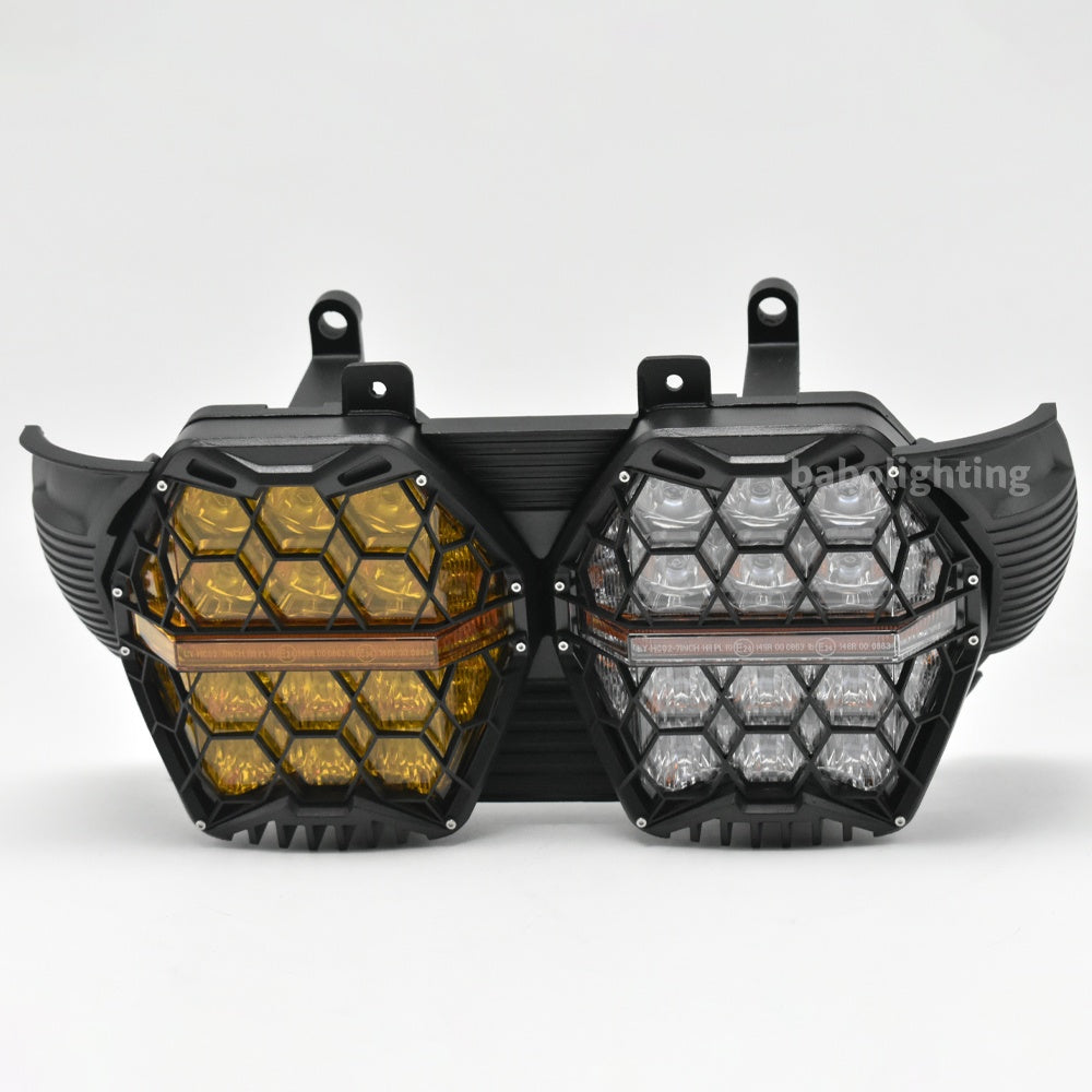 E24 240W Yellow&Clear Clens Honeycomb LED Headlight for Harley Davidson Road Glide 2018 2019 2021 2023 2015-2023 High Low Beam Daytime Running Light