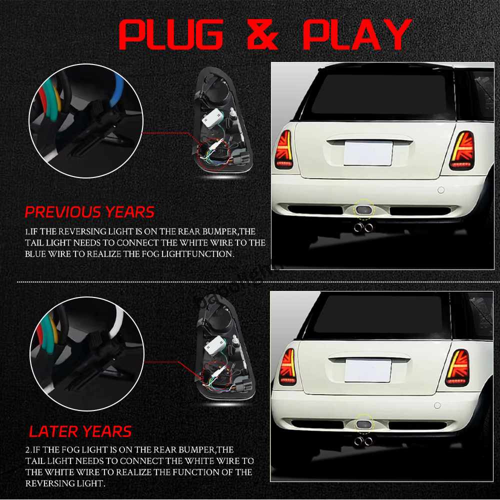 For BMW Mini R50 R52 R53 Cooper 2002-2006 Pair Smoke Car LED Rear Lamps Taillights