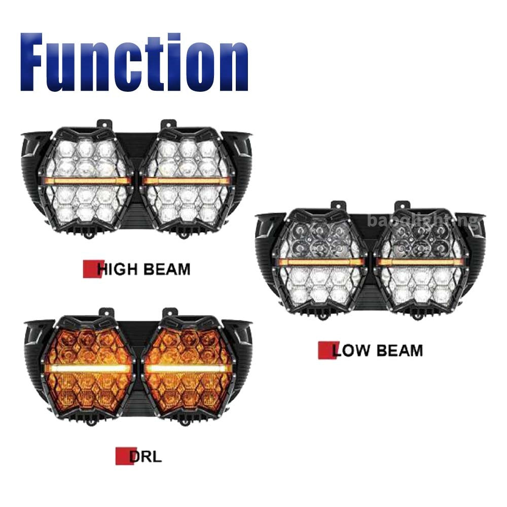 E24 240W Yellow&Clear Clens Honeycomb LED Headlight for Harley Davidson Road Glide 2018 2019 2021 2023 2015-2023 High Low Beam Daytime Running Light