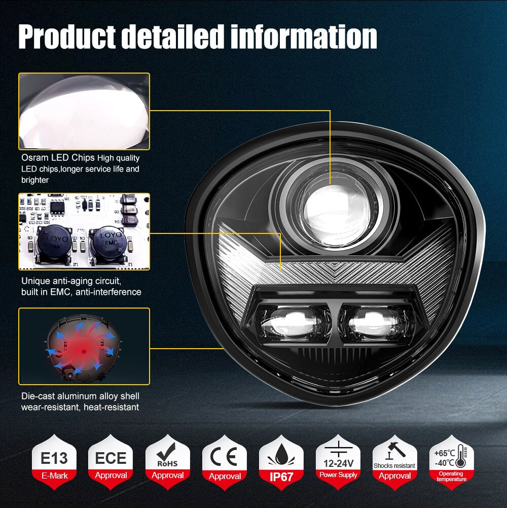 E24 Approved Led Headlight Projector High Low Beam Adjustable for Yamaha Motors 2007-2017 V Star 1300 XVS 1300