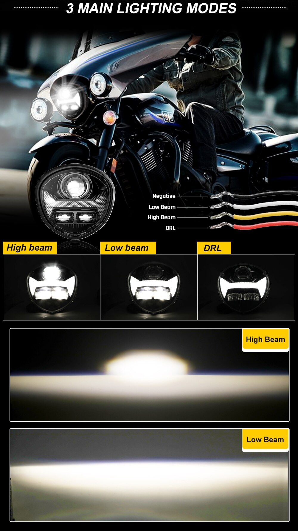 E24 Approved Led Headlight Projector High Low Beam Adjustable for Yamaha Motors 2007-2017 V Star 1300 XVS 1300