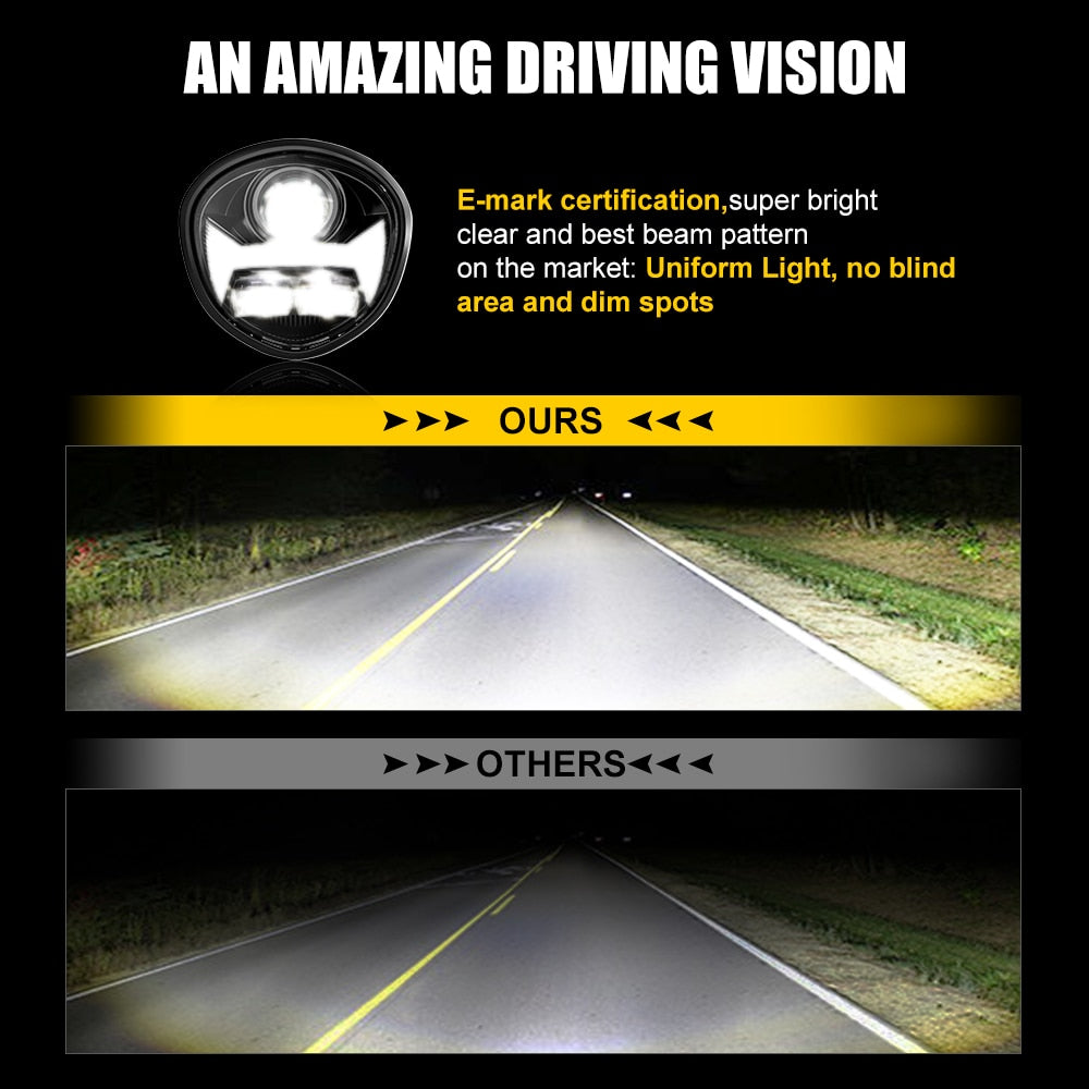 E24 Approved Led Headlight Projector High Low Beam Adjustable for Yamaha Motors 2007-2017 V Star 1300 XVS 1300