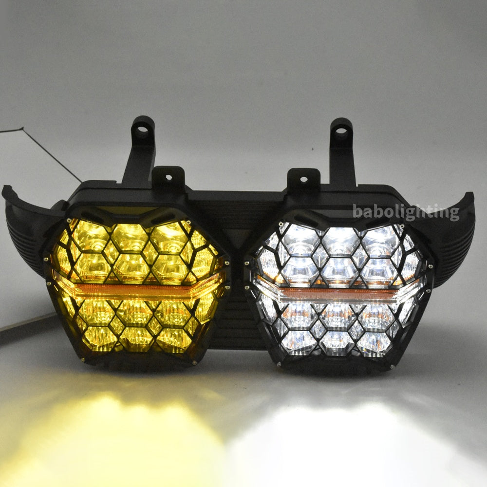 E24 240W Yellow&Clear Clens Honeycomb LED Headlight for Harley Davidson Road Glide 2018 2019 2021 2023 2015-2023 High Low Beam Daytime Running Light