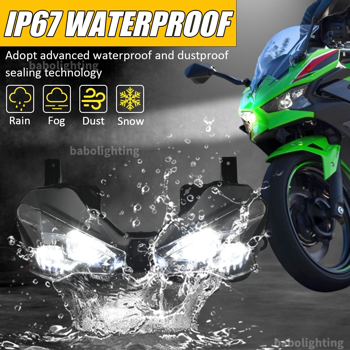 Motorcycle LED Headlight Assembly for KAWASAKI NINJA500 / Ninja500 SE ABS SE EX500 2024 2025 2026 High Low Beam Light