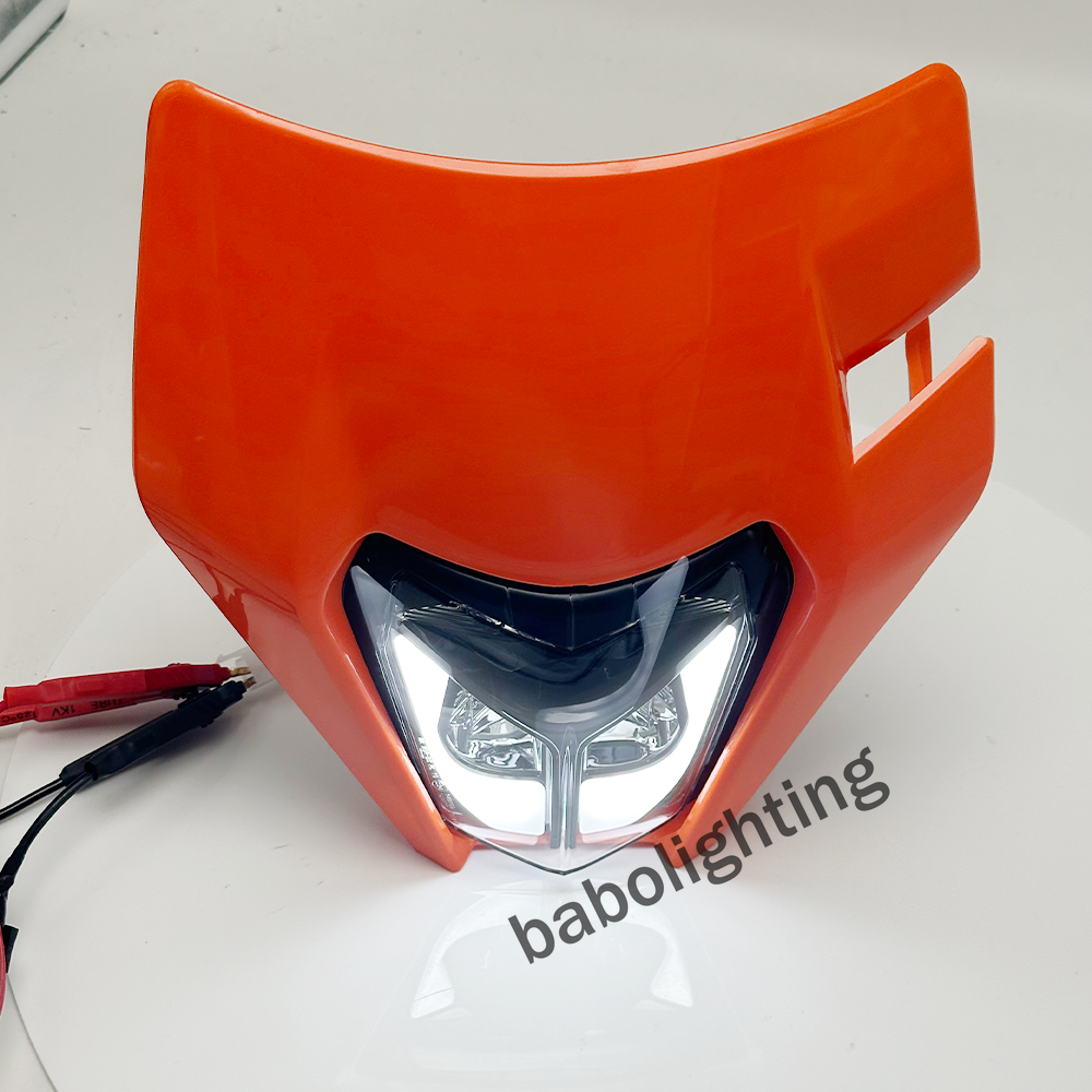 For KTM 250 350 450 500 690 LED Headlight with Orange Mask,Turn Signal Lamp DRL