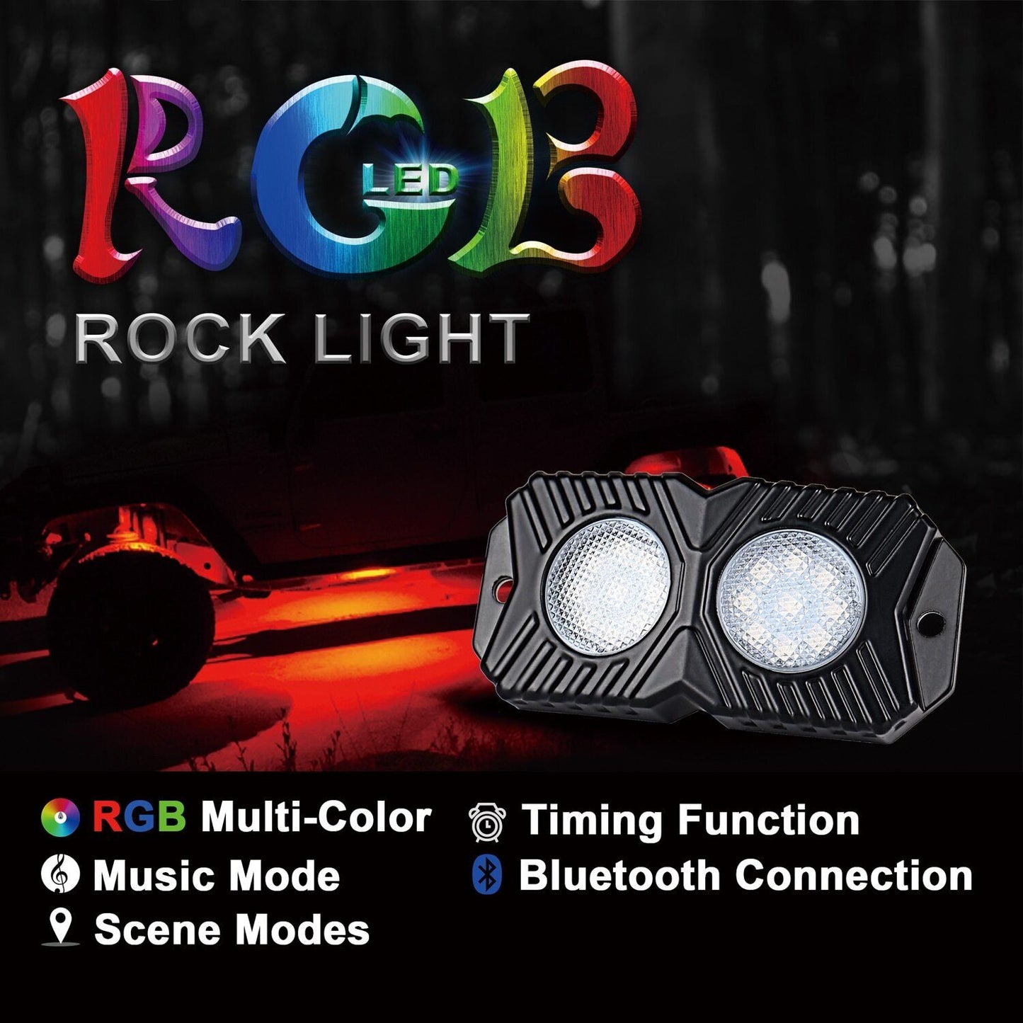 Multi-color Led Rock Light kit App Remote Control for Car Truck UTV RZR Off Road