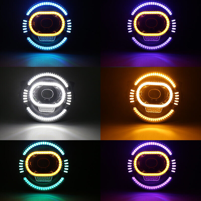 7 Inch LED Headlight 50W High Low Beam DRL RGB Bluetooth App Control For Jeep
