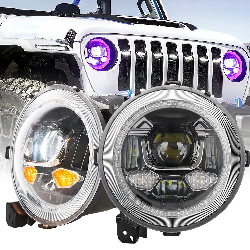 9'' Led Headlight Halo Turn Signal APP control for Jeep Wrangler JL Gladiator