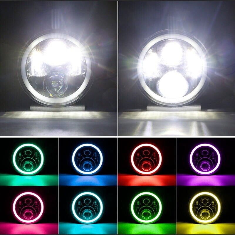 LED RGB Halo Headlight with Amber Turn Signal Fog Light Kit Combo For Jeep JK
