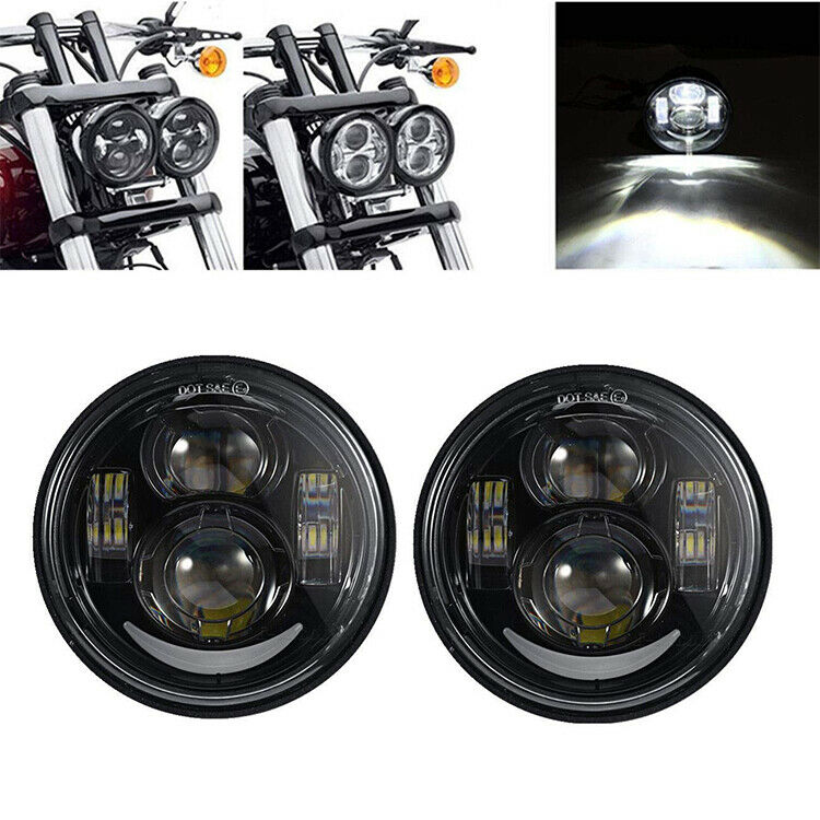 4.65 Inch Black Dual LED Headlight DRL Hi/Low Beam For Harley Dyna Fat Bob FXDF