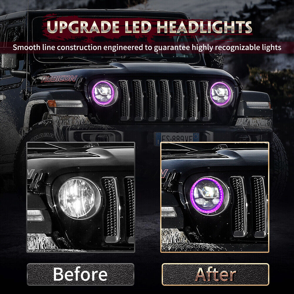 9'' Led Headlight Halo Turn Signal APP control for Jeep Wrangler JL Gladiator