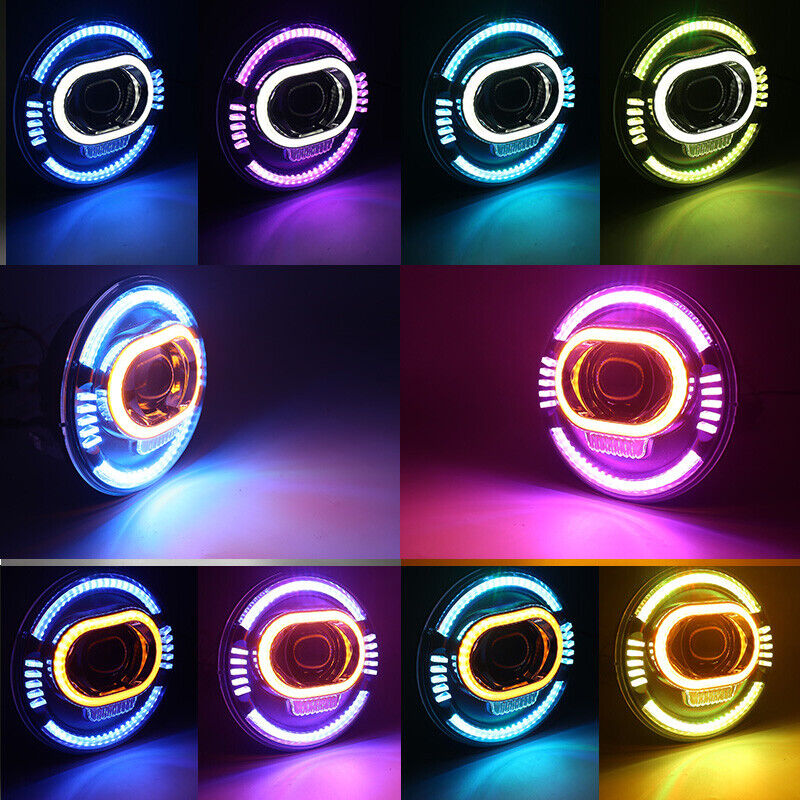 7 Inch LED Headlight 50W High Low Beam DRL RGB Bluetooth App Control For Jeep
