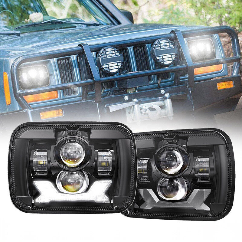 7x6'' 5x7" LED Headlight High Low Beam Halo DRL For Jeep Cherokee XJ YJ Chevy
