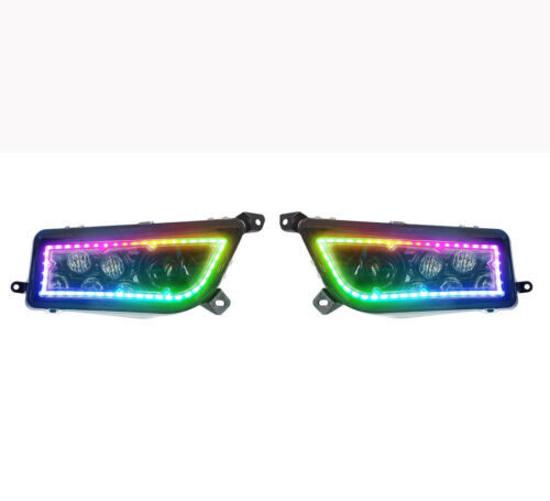Pair ATV RGB LED Headlights Halo Angel Eye For 2014-2021 Polaris RZR 900 1000 XP