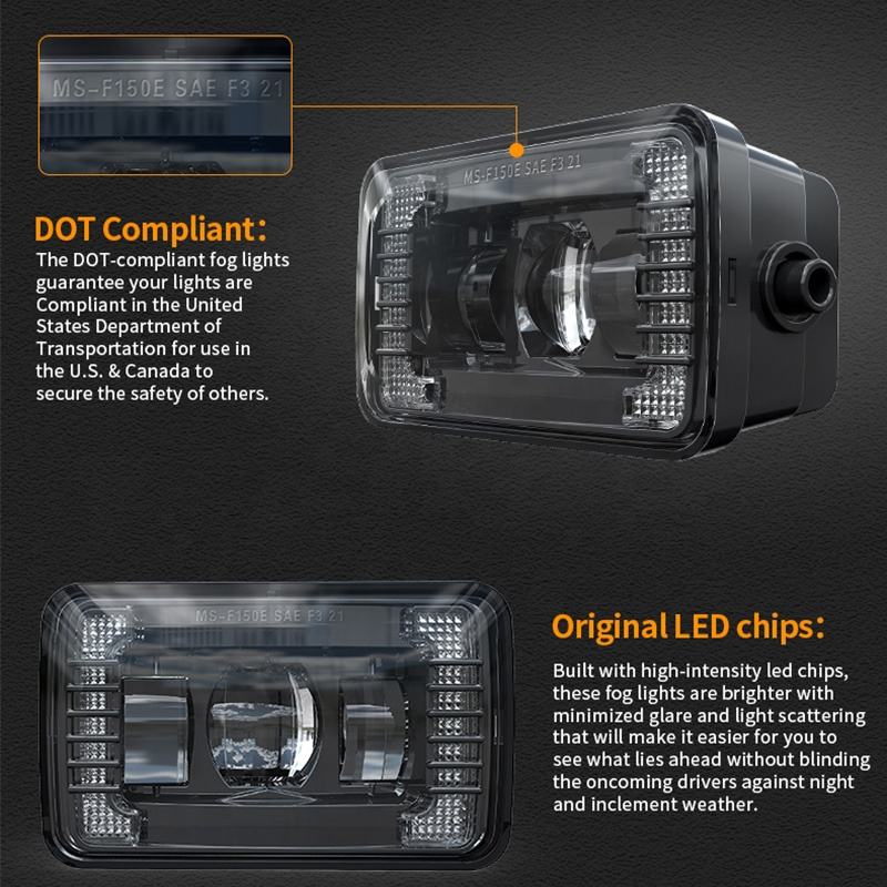 Black Pair LED Fog Lights Square Bumper Driving Lamps For Ford F150 2015-2019