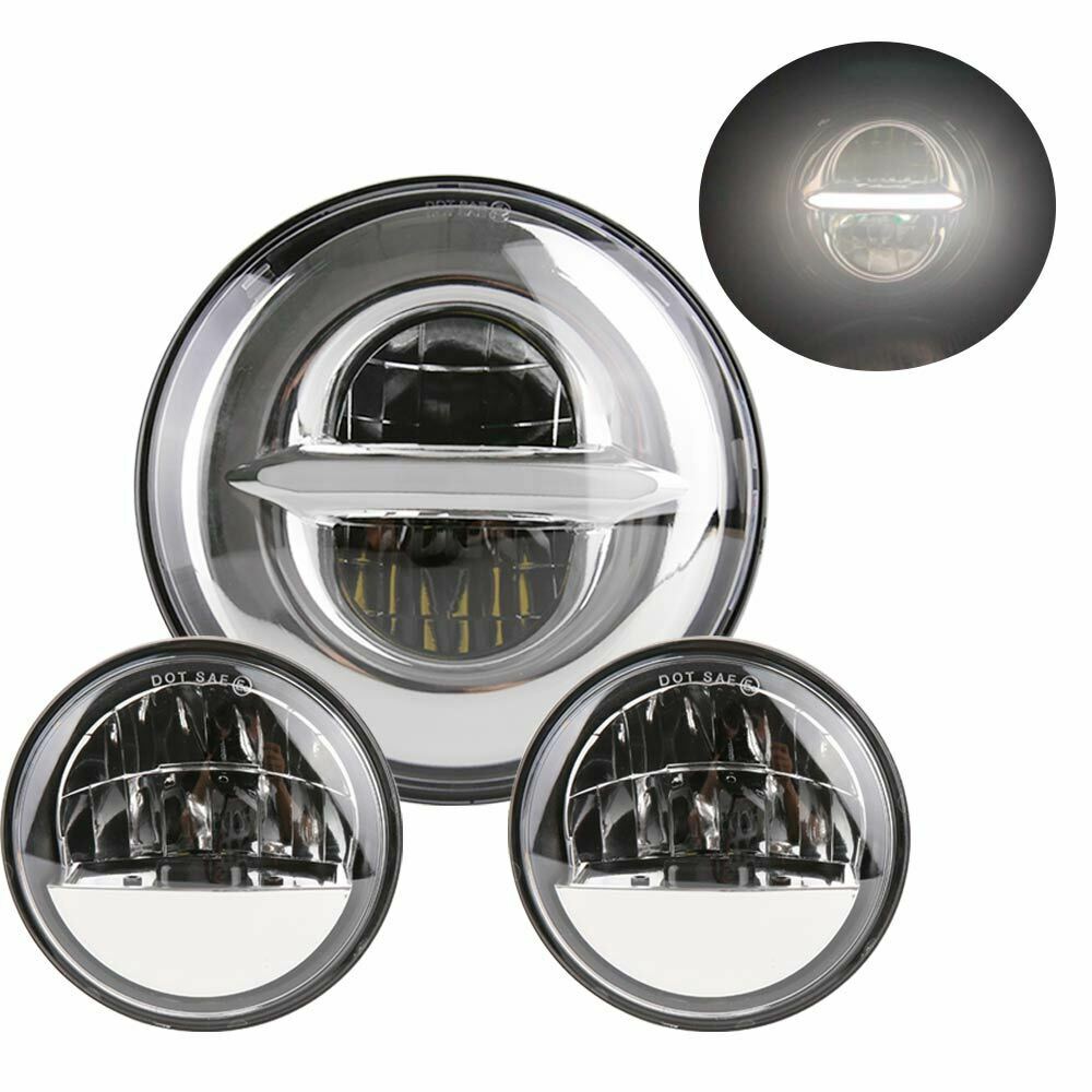 7"LED Projector Headlight + Passing Lights For Harley Touring Electra Glide