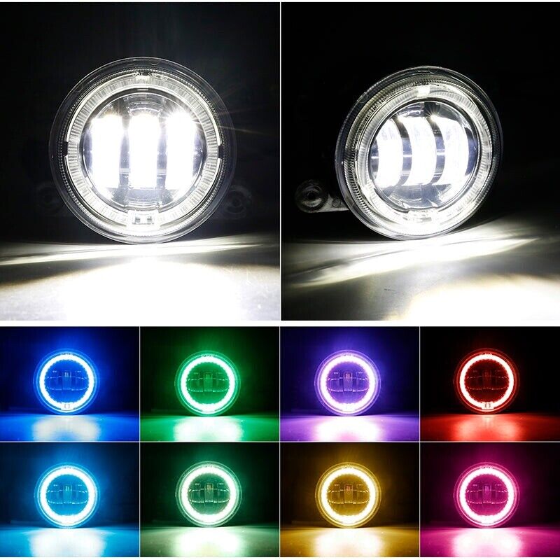 LED RGB Halo Headlight with Amber Turn Signal Fog Light Kit Combo For Jeep JK