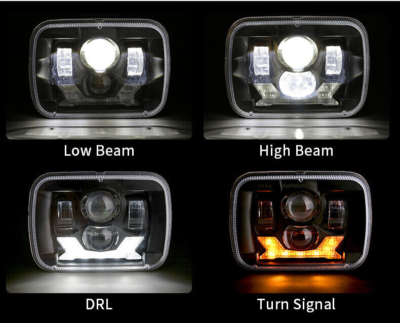 7x6'' 5x7" LED Headlight High Low Beam Halo DRL For Jeep Cherokee XJ YJ Chevy