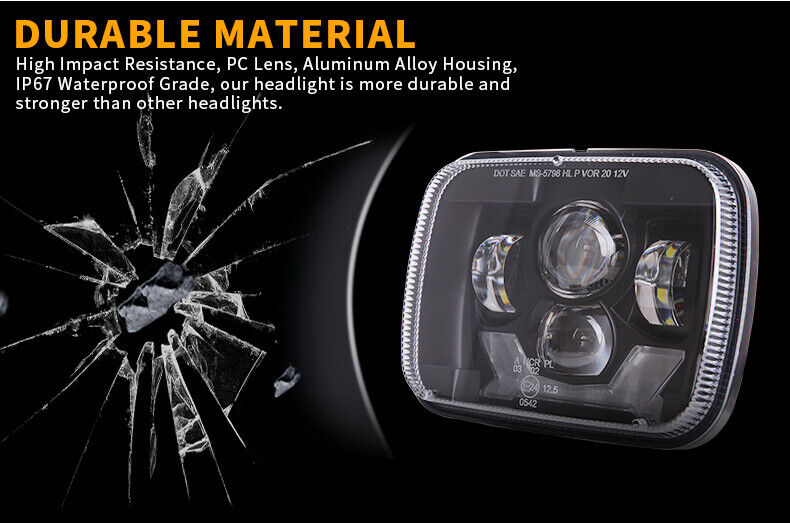 7x6'' 5x7" LED Headlight High Low Beam Halo DRL For Jeep Cherokee XJ YJ Chevy