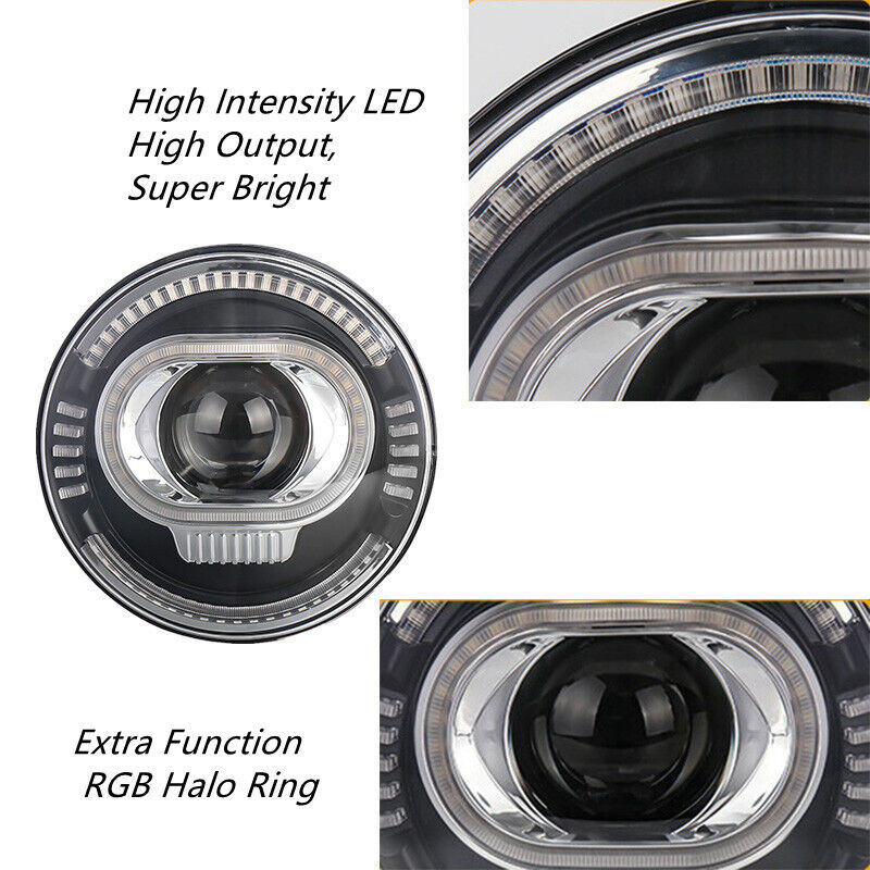 7 Inch LED Headlight 50W High Low Beam DRL RGB Bluetooth App Control For Jeep