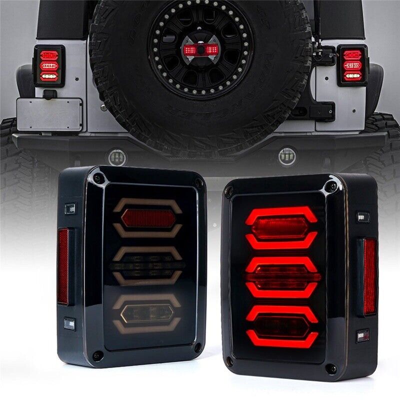 Pair LED Tail Light w/Turn Signal for Jeep Wrangler JKU JK Smoked Avenger 07-18