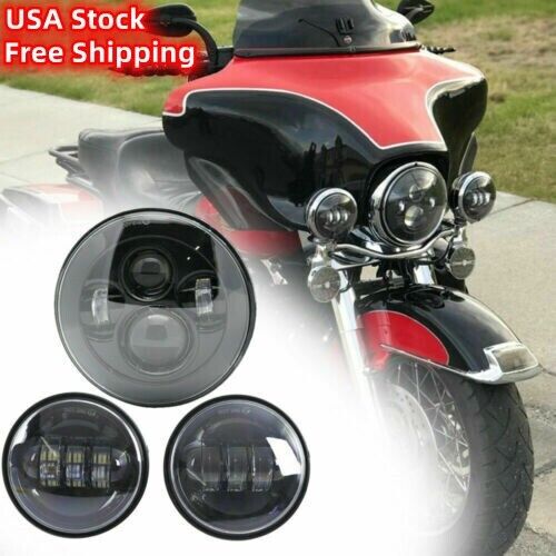 7" New LED Projector Headlight + Passing Lights For Harley Touring Electra Glide