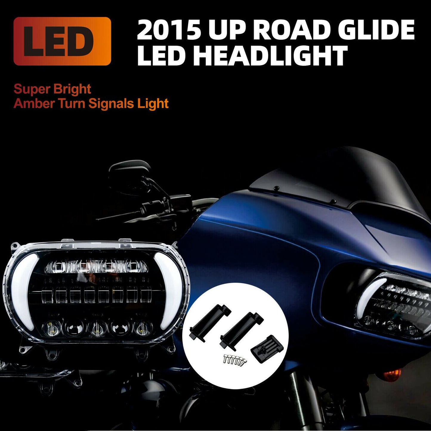 LED Headlight Projector Headlamp DRL Turn SIgnal For Harley Road glide 2015-2022