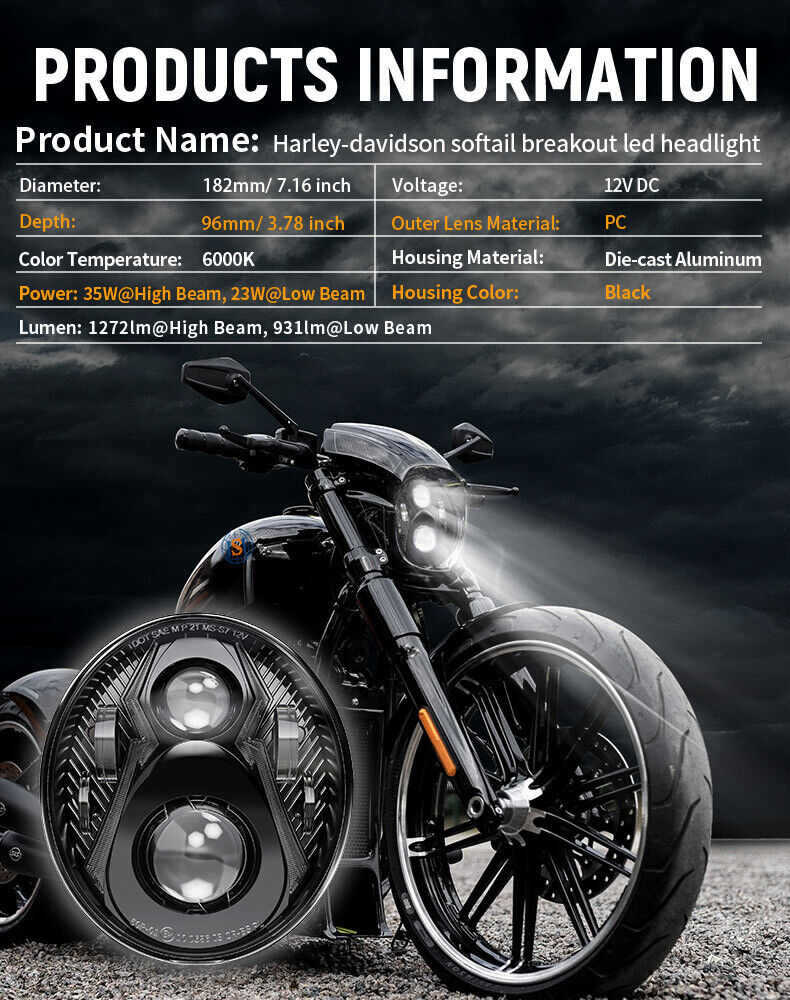 LED Headlight with DRL Headlamp For Harley Davidson Softail Breakout 2018 UP