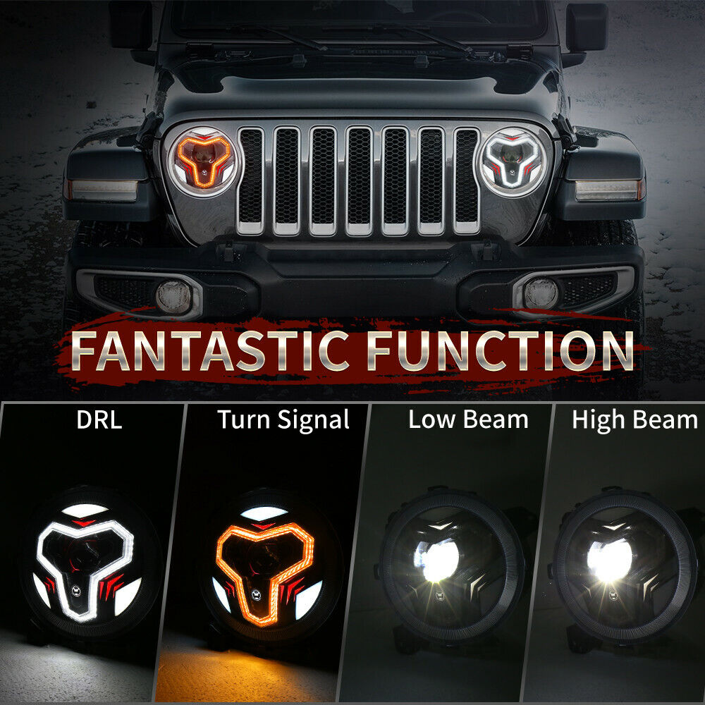 9" Led Halo Turn Signal Headlight for Jeep Wrangler JL JLU Gladiator 2018-2022
