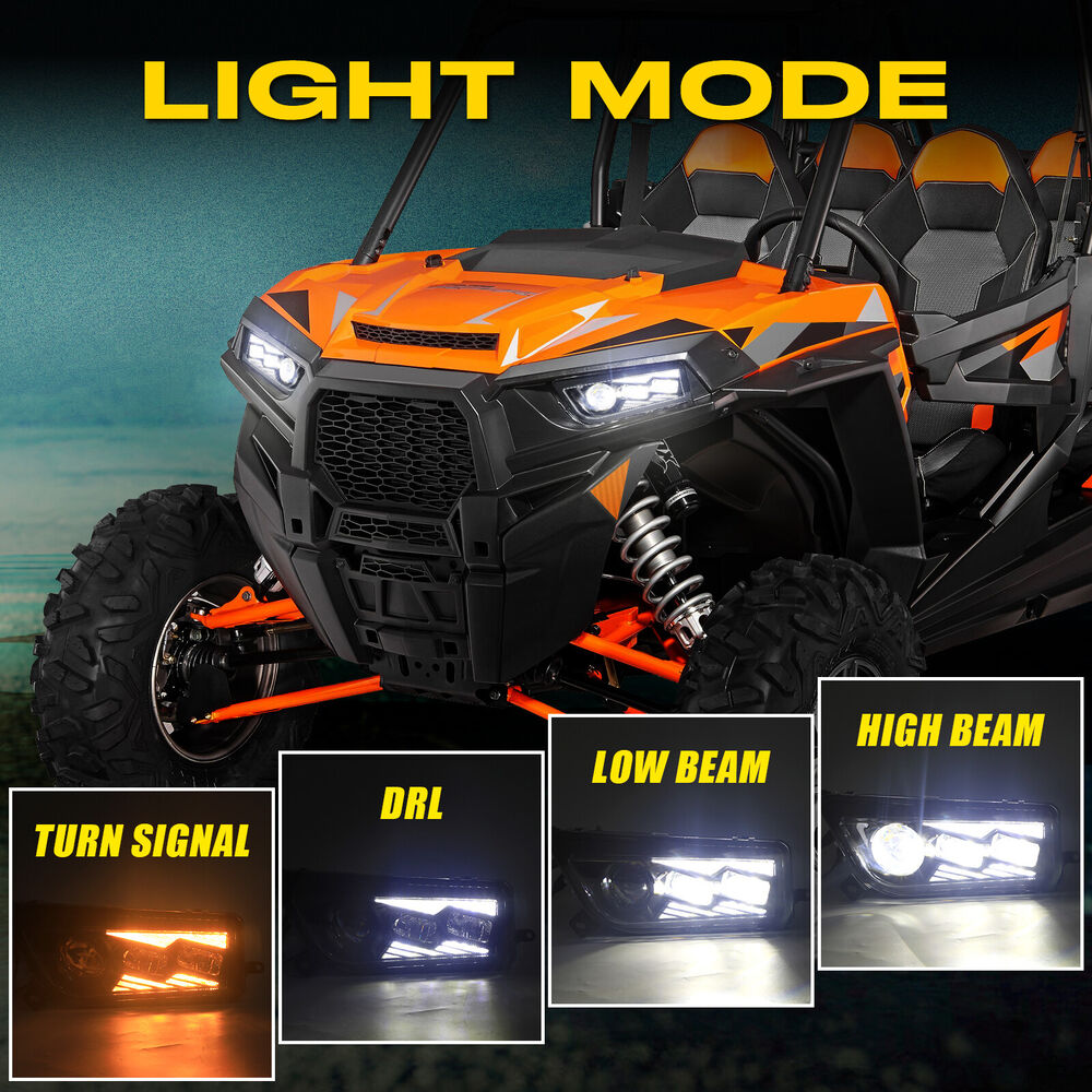 Pair LED Headlights Turn Signal Lamps DRL Plug&Play for Polaris RZR 900 XP 1000