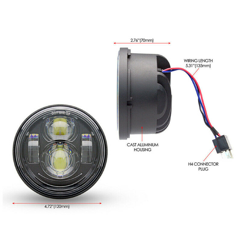 4.65 Inch Black Dual LED Headlight DRL Hi/Low Beam For Harley Dyna Fat Bob FXDF