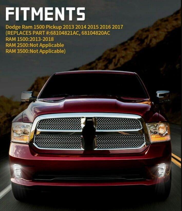 Pair LED Bumper Fog Light Clear Fog Lamp For Dodge RAM 1500 2500 3500 2013-2018