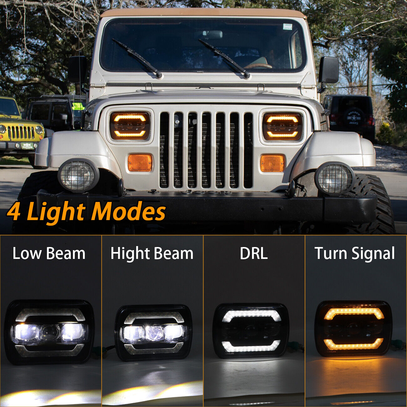 5x7Inch LED Headlights,7x6 Turn Signal DRL Hi/low Seal Beam For Jeep Cherokee XJ
