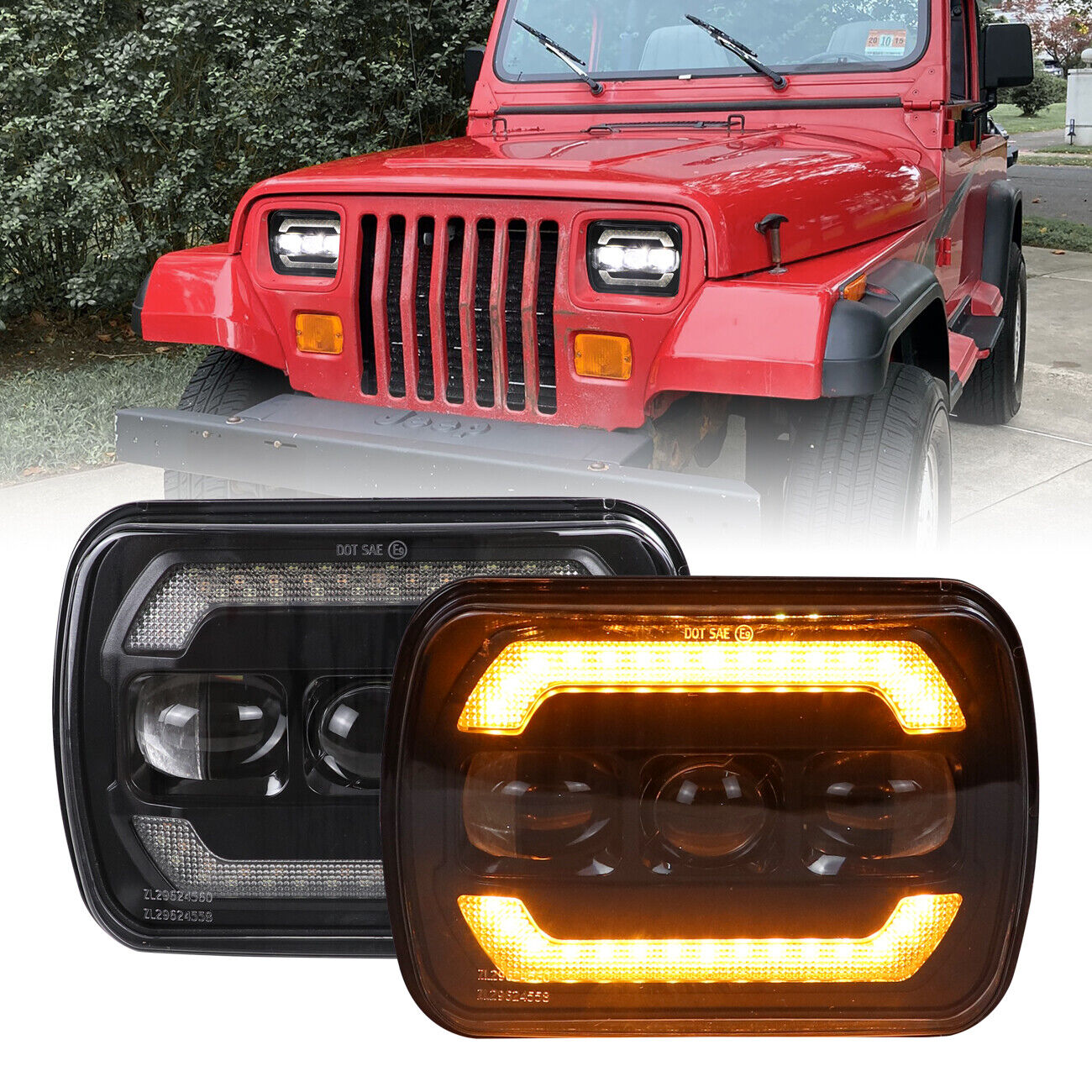 5x7Inch LED Headlights,7x6 Turn Signal DRL Hi/low Seal Beam For Jeep Cherokee XJ