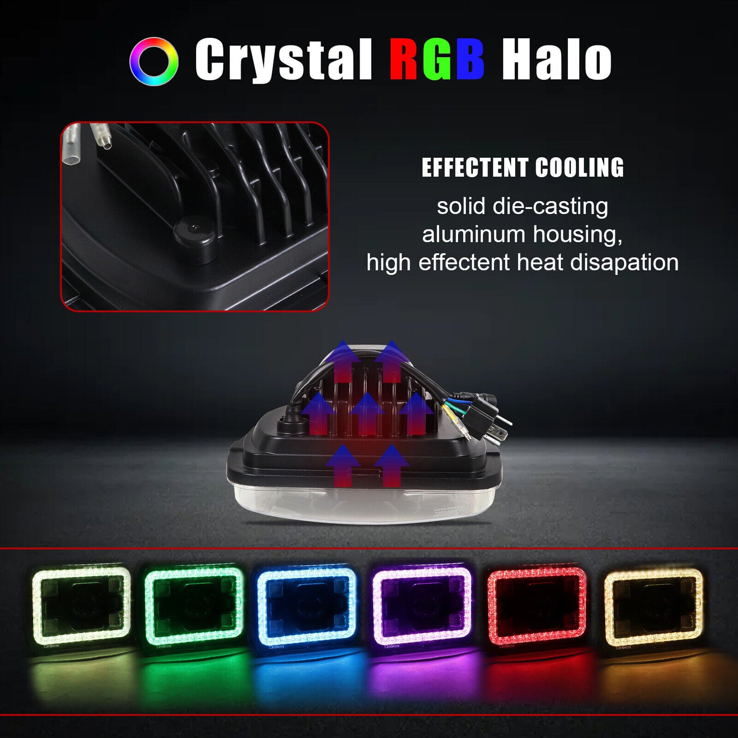 7x5 inch Led Headlights with DRL Bluetooth Control RGB Halo For Jeep Wrangler YJ