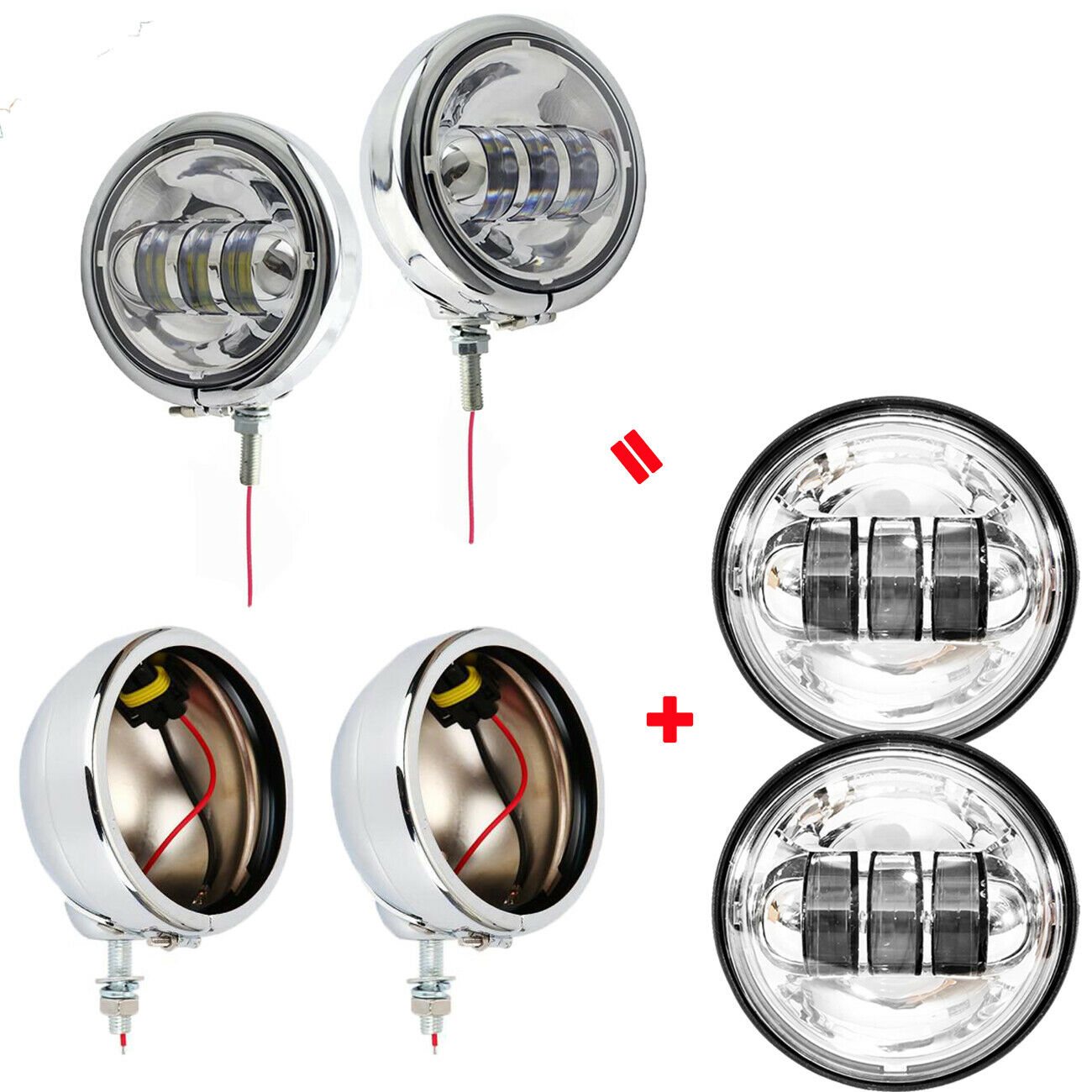 4 1/2 inch Chrome LED Passing Light Fog Light with Housing For Harley Touring