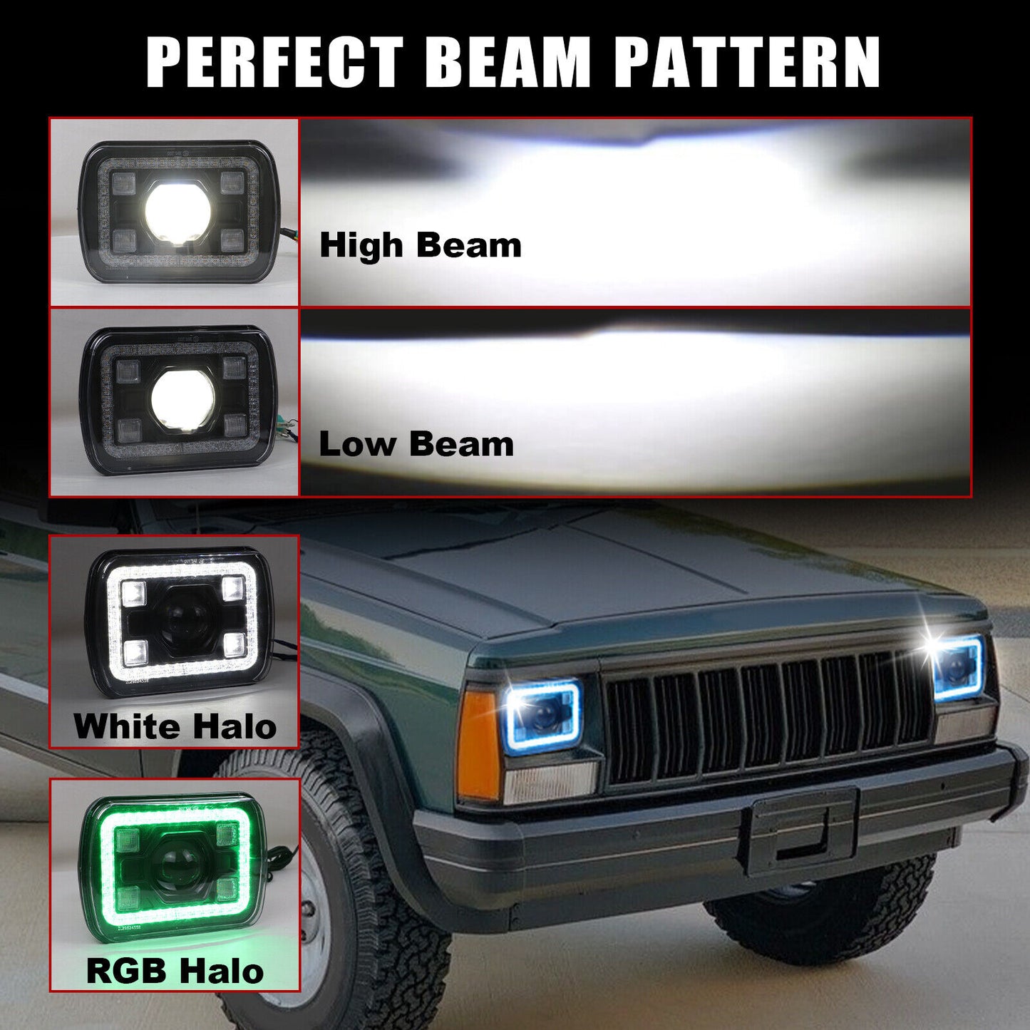 7x5 inch Led Headlights with DRL Bluetooth Control RGB Halo For Jeep Wrangler YJ